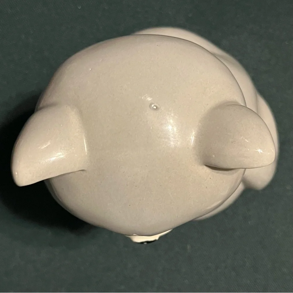 Handmade ceramic kitty coin bank coin slot back of head, gray white kitty 6 x 5” - Picture 5 of 8
